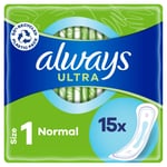 6 x Always Ultra Normal Sanitary Towels without Wings, Size 1, 15 Pads.