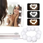 Winzwon Lumière de Miroir,Led lumiere coiffeuse,10 Ampoules Hollywood de Lumière LED Dimmable Lampe pour Miroir Cosmétique Salle de 3 Couleurs 10 Niveaux de Luminosité avec Adaptateur,Cadeau Femme