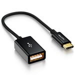 deleyCON Câble Adaptateur USB-C vers USB-A OTG avec Câble Nylon & Connecteur Métallique - USB C Mâle vers USB A Femelle - pour PC Ordinateur Portable Tablet Smartphone 10cm - Noir