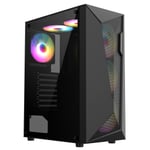 CIT Black ATX Gaming PC Case Mid Tower 6 x 120MM A-RGB LED Fans Tempered Glass