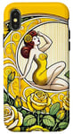 Coque pour iPhone X/XS Rose jaune Pinup Girl Illustration Roses Jardin Art