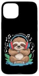 Coque pour iPhone 15 Plus Musique Paresseux Avec Écouteurs Clé De Sol Musicien Music