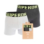 Superdry Mens 2 Pack of Dual Logo Boxers in Charcoal material_cotton - Size Small