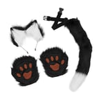 (White Black)Faux Fur Ears Headband Tail Set Fine Workmanship Faux Fur Ear