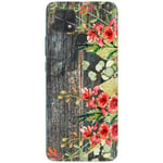 Coque Redmi 10C bois gris fleur rouge