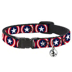 Collier pour Chat Breakaway Captain America Shield Repeat Bleu Marine 20,3 à 30,5 cm Largeur 1,3 cm