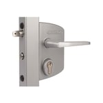 Locinox - Serrure à clé pour portail industriel, poteau carré 100 à 120mm, couleur gris.