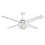 Westinghouse Lighting 72262 Kelcie, Ventilateur de plafond contemporain avec lampe et télécommande, 132 cm, finition en blanc, abat-jour à fleuron cristallin