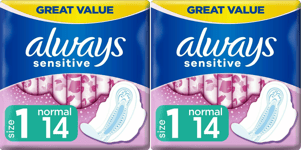 Always Sensitive Ultra Normal Sanitary Pads Towels with Wings, Size 1 - 28 Pack