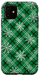 iPhone 11 Snowflakes Green Plaid Winter Christmas Pattern Case