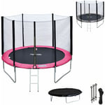 Happy Garden - Pack Premium Trampoline 305cm réversible rose / gris adelaïde + filet, échelle, bâche et kit d'ancrage