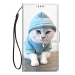 ChoosEU Coque pour Samsung Galaxy A14 5G / 4G Housse Cuir avec Protection Etui Portefeuille Antichoc Magnétique Étui à Rabat et Folio Support élégant Motif pour Filles pour Galaxy A14 - Chat Bleu