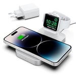 WatioWave Chargeur sans Fil 2 en 1, Station de Charge magnétique Compatible avec séries 15/14/13/12, Compatible avec Watch 9/8/7/6/SE/5/4/3, AirPods 2/3/Pro