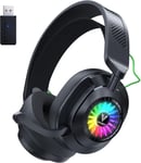 HW10 Casque Gaming sans Fil,Casque Bluetooth sans Fil PS5,Casque avec Micro Antibruit Lumières RGB,pour PS4/PS5/PC/Mac/Mobile,Casque Gaming sans Fil à double mode de commutation - Noir