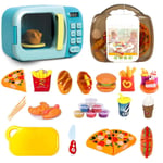 Kid's Pretend Play Blue Microwave Set Imaginative Play Miniature Food Utensils