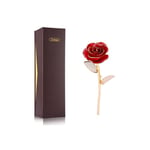 Rose Dipped In 24k Gold Forever Preserved Rose With Golden Leaf(Red) Part