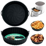 Alyvisun Moule Silicone Air Fryer, 2 Pièces Panier Moule pour Airfryer Réutilisable Friteuse à Air Chaud Plat Pot Ronde Doublure Liner pour Friteuse Air, Micro-ondes, Four (Noir)