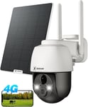 3G/4G LTE Camera Surveillance Exterieur sans Fil, 2K Camera Solaire PTZ Camera 4G avec Carte SIM, Détection Humaine PIR, Reconnaissance AI, Batterie 10000 mAh, Cloud/TF, Fonctionne avec Alexa