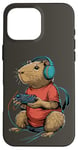 Coque pour iPhone 16 Pro Max Capybara Gamer Casque de jeu vidéo pour adolescents et joueurs de jeux