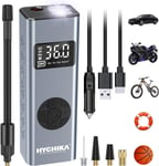 Mini Compresseur À Air Portatif,Hychika 12V 6000Mah Gonfleur Pneus Voiture Gonfleur Electrique Pompe A Velo 150Psi Avec Écran Lcd+Lampe Led,4 Modes Pour Voiture,Velo,Moto,Balle