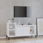 Meuble TV Blanc brillant 100x35x55 cm Bois d'ingénierie - The Living Store