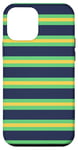 Coque pour iPhone 12 mini Jaune Vert rayé Esthétique Girly Preppy Blue Navy Stripe