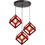 Rétro Lustre Suspension Industrielle E27 3 Lampe Rouge Plafonnier Luminaire Salle à Manger Chambre