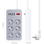 Multiprise 10 en 1, prise multiprise avec cordon de 1.2 m&egrave;tres de Long, 6 prises, 4 ports USB, pour maison, bureau, h&ocirc;tel, prise ue