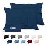 Dreamzie Taie Oreiller 50 x 70 Lot de 2 en Microfibre Certifiée Oeko-Tex - Taie Oreiller 50x70 Rectangulaire Douce Et Brossée, Toucher Peau de Pêche - Bleu Foncé