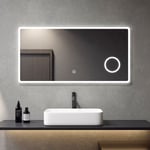 Miroir lumineux de salle de bain 120x60cm avec Miroir Cosmétiques 3x, Interrupteur Tactile led Miroir - Meykoers