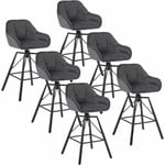 Lot de 6 Tabourets de Bar en Velours et Cadre en Métal, Chaise Haute Bar Siège Rembourré Pivotant à 360°, avec Dossier et Repose-Pieds, Tabouret