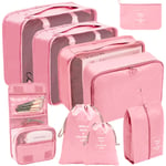 9 Set Packing Cubes Bagage Packing Organizers för resetillbehör Pink