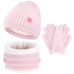 Enfant Garçon Fille Hiver Chapeau Bonnet Echarpe Gants Ensemble 4 5 6 7 8 Ans Polaire Bonnets Pom Casquette Cache Cou Gant Cadeaux pour Filles Garçons