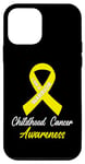 Coque pour iPhone 12 mini Ruban jaune « I AM A Warrior Childhood Cancer Awareness »