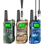 Inspireyes Walkie Talkies for Kids Rechargeable, 48 Hours Working Time 2 Way Radio Long Range, Outdoor Camping Games Toy Birthday Xmas Gift for Boys Age 8-12 3-5, 3 Pack Camouflage