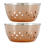 Set Of 2 Stainless Steel Rose Gold Fruit Bowl Hearts Design Dining Table Decor