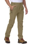 donhobo Mens Waterproof Hiking Trousers,Walking Golf Elasticated Waist Cargo Work Trouser Fleece Lined Snow Ski Pants with Zip Pockets Khaki 36-1