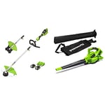 Greenworks 2 X 24V cordless brushless trimmer brush cutter, attachment capable include 2 x 4Ah battery, dual slot charger & 2X24V Cordless Leaf Vacuum and Leaf Blower 2-in-1 GD24X2BV Tool Only
