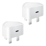 25W USB C Plug Fast Charge, 2-Pack USB C Fast Charger Plug UK USB Plug Mutil Type C Charging Plug USBC Power Adapter PD 3.0 Wall Plug for iPhone 16 15 14 13 12 11 Pro Max Plus XS XR, iPad, Samsung