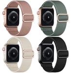 Oielai 4 Pack Bracelets Compatibles avec Bracelet Apple Watch 41mm 40mm 38mm 42mm Femmes, Bracelet en Nylon pour Apple Watch SE/iWatch Series 10 9 8 7 6 5 4 3 2 1, Rose Clair/Vert Pin/Noir/Beige