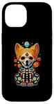 Coque pour iPhone 14 Os de corgi mexicain Sugar Skull, Halloween, jour de la mort d'un chien