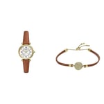 Fossil Women's Carlie and Components Bracelet Sadie - Gold-Tone Stainless Steel Watch and Glitz Disc Medium Brown Leather Bracelet