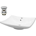 Vasque à Poser Lavabo Salle de Bain - Trapézoïdal - 605 x 460 x 165 mm - en Céramique - Blanc - Lave-Mains Évier Bassin Toilette - avec Kit de