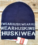 Large HUSKI WEAR Dark Navy 30% Wool Skull BEANIE Hat Toque Skiing Mens