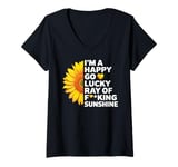 Womens I'm A Happy Go Lucky Ray Of Fucking Sunshine Shirt Sunflower V-Neck T-Shirt