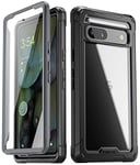 Poetic Guardian Case Compatible with Pixel 7A 5G, Built-in Screen Protector Work with Fingerprint ID, Full Body Hybrid Shockproof Protective Rugged Clear Bumper Cover Case, Black/Clear