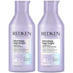 REDKEN, Shampoing & Après-Shampoing Éclat pour Cheveux Blonds Ternes, Enrichi à la Vitamine C, Blondage High Bright, 2x 300 ml