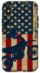 Coque pour iPhone X/XS Bleu Bohème Rayé Motocross Drapeau Américain Dirt Bike