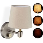 Relaxdays - Lampe murale vintage, réglable, projecteurs muraux interrupteur et abat-jour, E14, HxlxP 23x15 x21 cm,beige