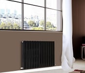 NRG Modern Horizontal Flat Panel radiators | Black 600 x 884 mm Double Column Designer Bathroom Radiator Heater